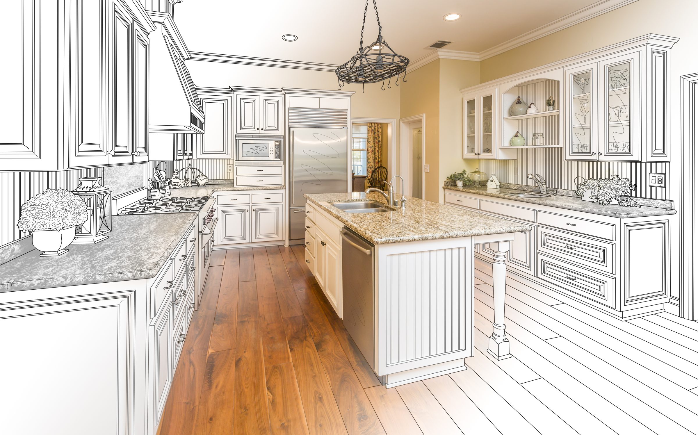 Custom kitchen — design rendering becoming a finished remodel